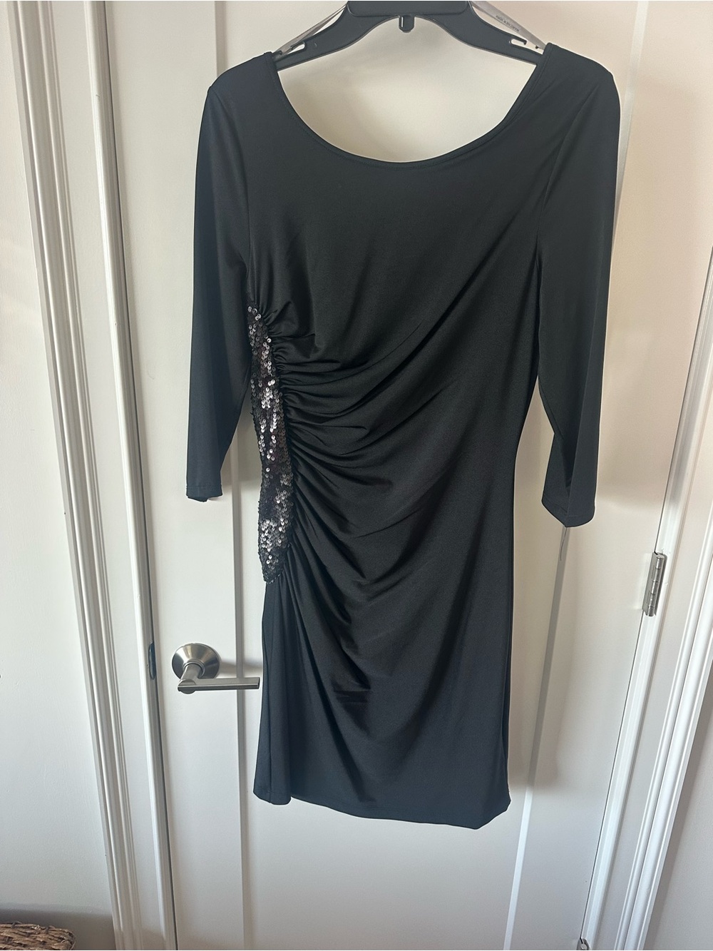 Black Sequin Ruched Side Dress - Women